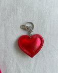 Porte clé en cuir - Cœur rouge avec attache