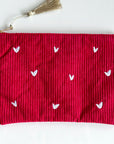 Trousse petits cœurs rouges en velours côtelé