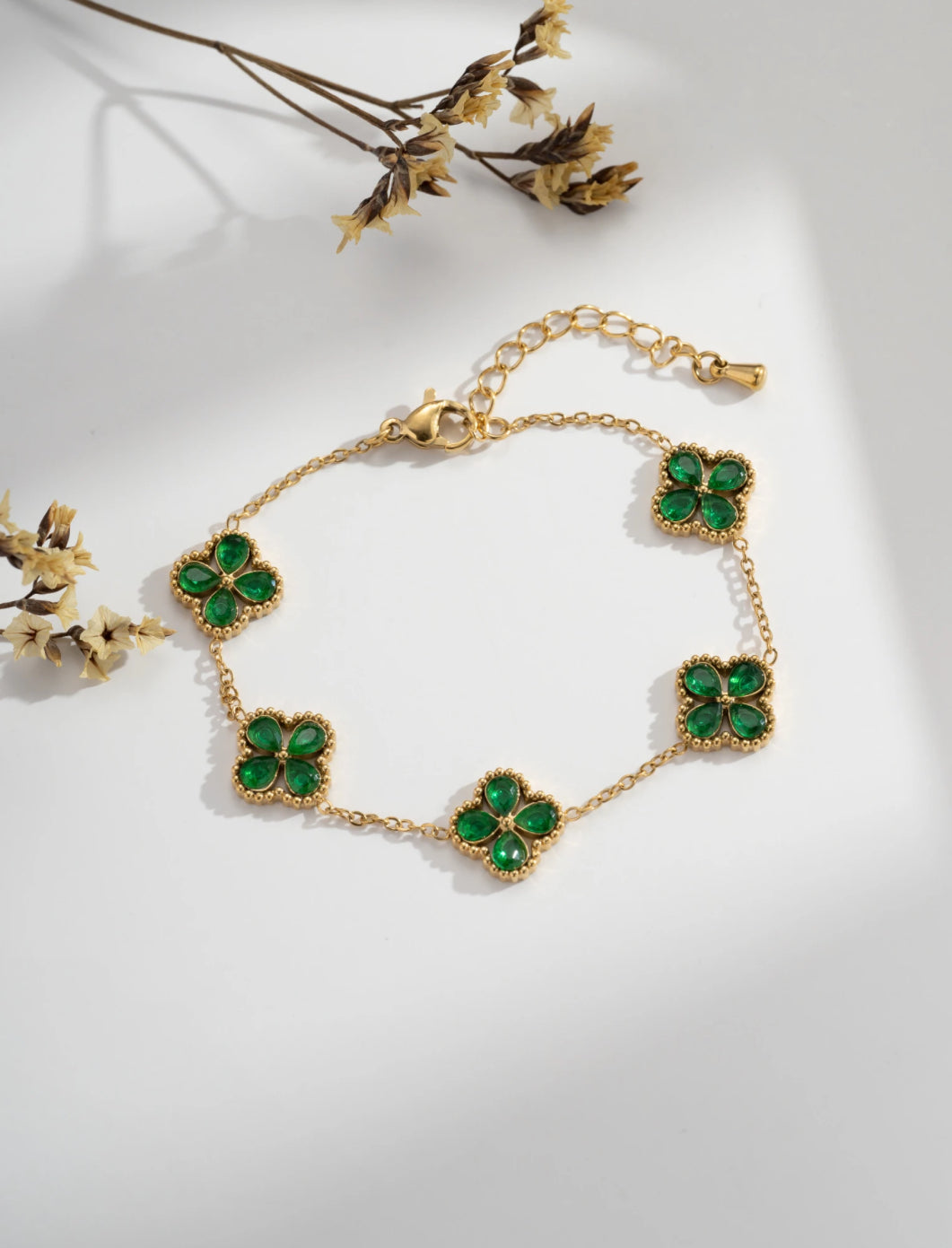Bracelet fleurs vert émeraude