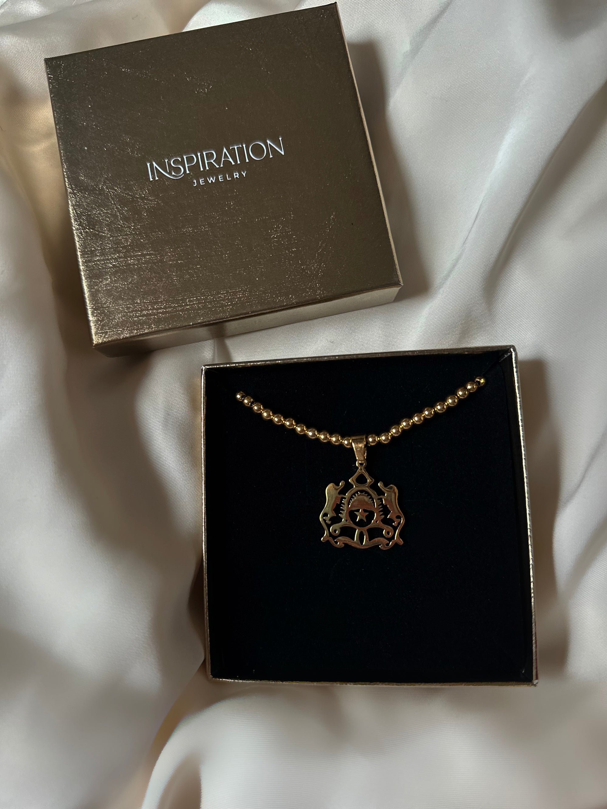 Collier avec armoirie Maroc Perlé doré ou argenté