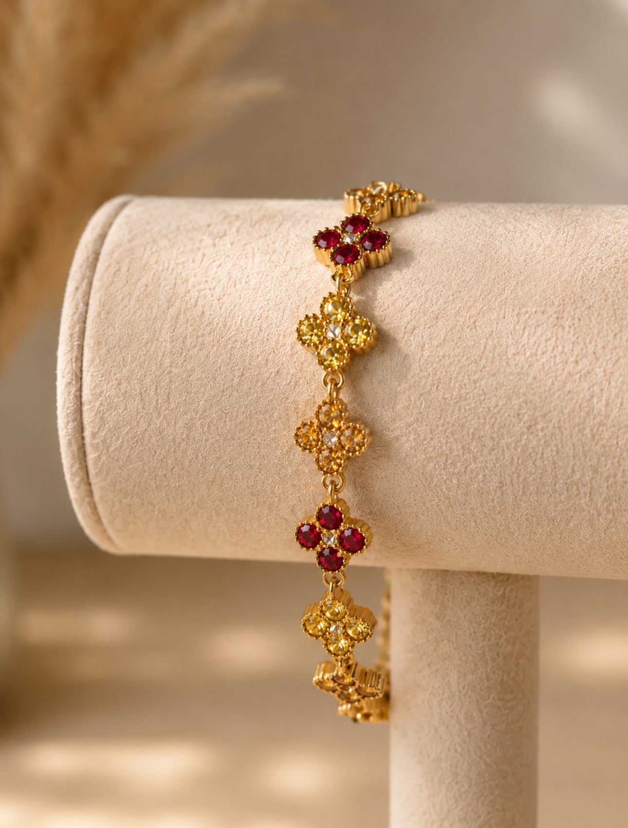Bracelet fleuris ton Rouge/rosé