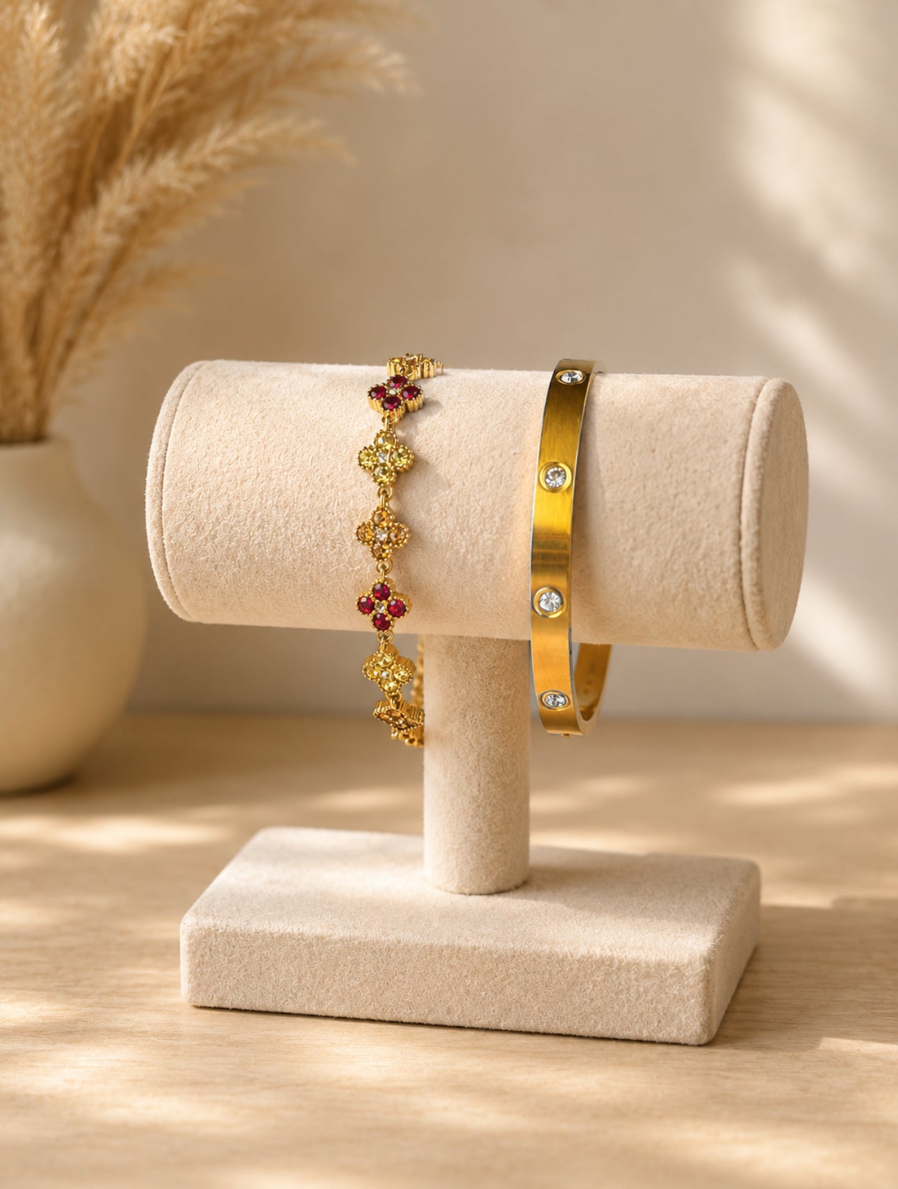 Bracelet fleuris ton Rouge/rosé